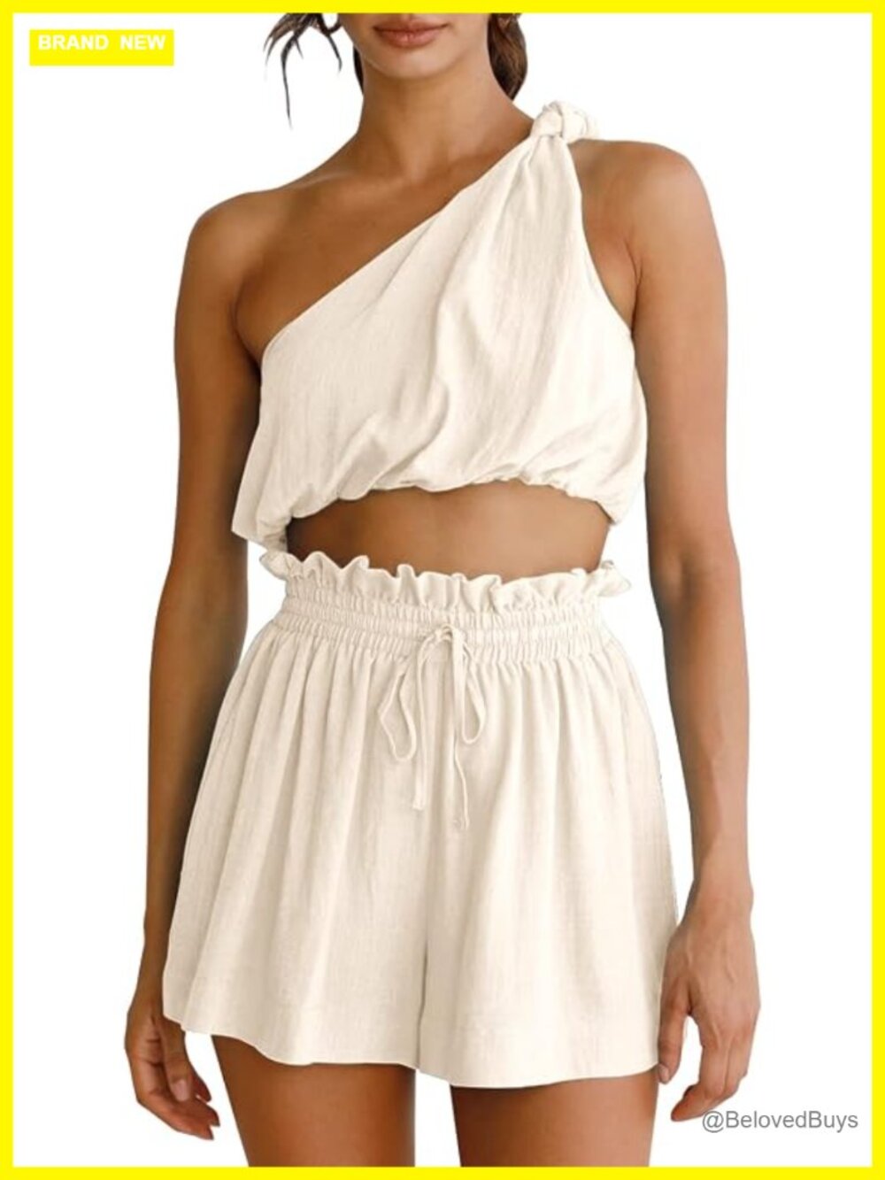 Two Piece Outfits Linen Matching Sets Crop Top and Paper Bag Shorts